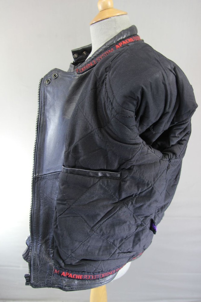 APACHE LEATHERS APOLLO CLASSIC COTTON LINED BLACK BIKER JACKET: SIZE 14