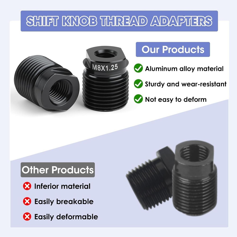 10PC Gear Shift Adapter Kit, Shift Knob Thread Adapters, Compatible with M8x1.25