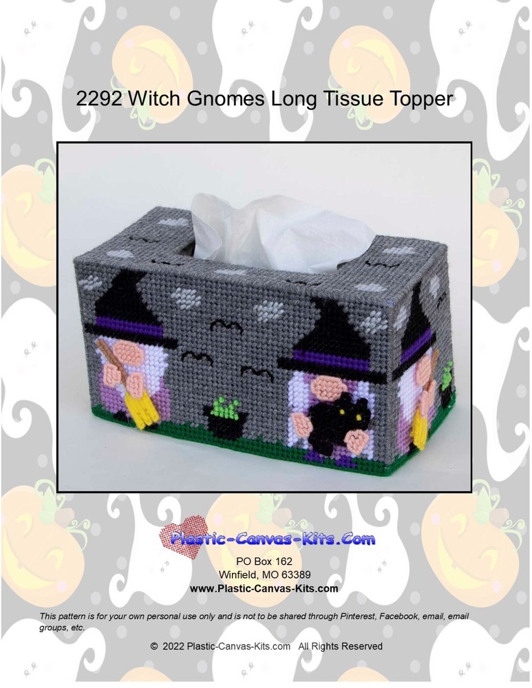 Halloween Witch Gnome Long Tissue Topper-Plastic Canvas Pattern or Kit