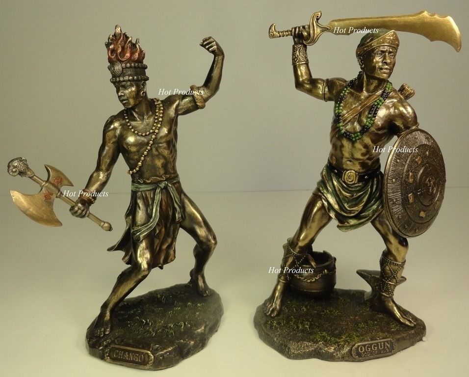 SET of2 ORISHA OGGUN & CHANGO Yoruba African God War Fire Statue Ogun