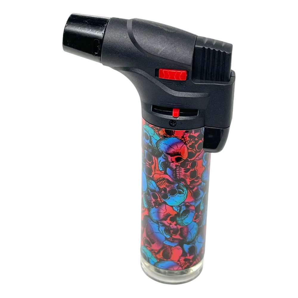 4 Pack Jumbo 4" Single Jet Flame Torch Gun Lighter Refillable Lockable Skull