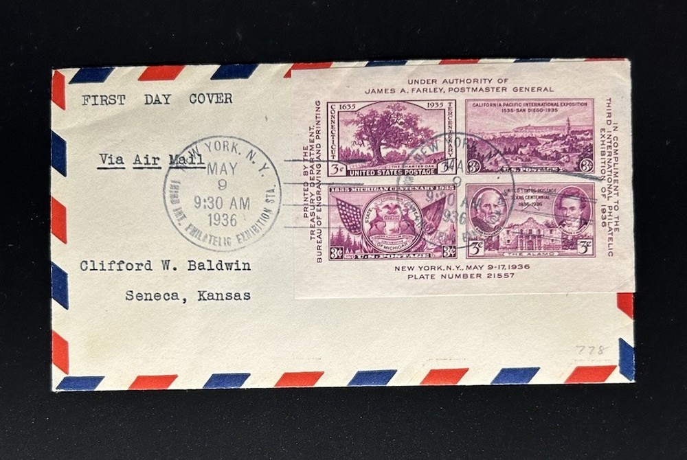 778 Souvenir Sheet FDC Sent Airmail
