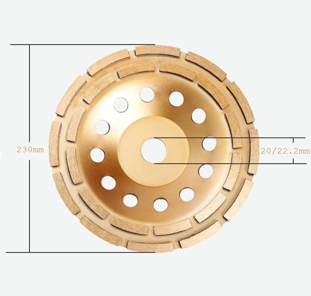 APLUS 9-Inch Diamond Cup Grinding Wheel, Double Row Diamond Grinder Disc for ...