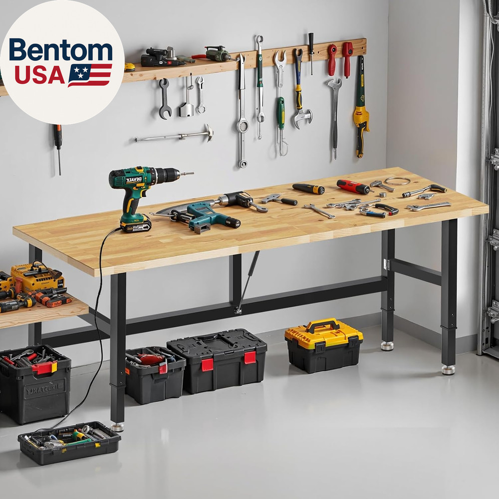 72” Folding Workbench, 3000 LBS Capacity Heavy Duty Workbench, Height Adjustable