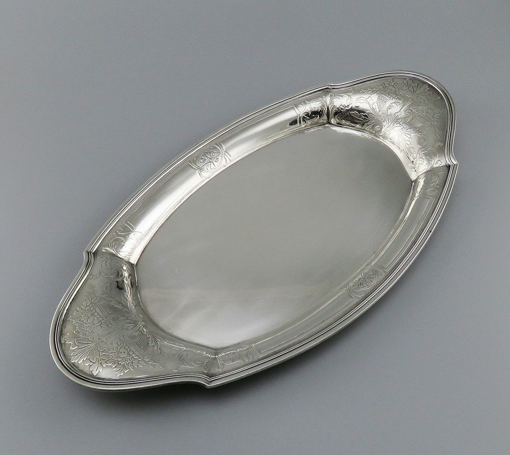 Lovely c1912 Tiffany Co Sterling Silver Oval Cornucopia Bread Tray