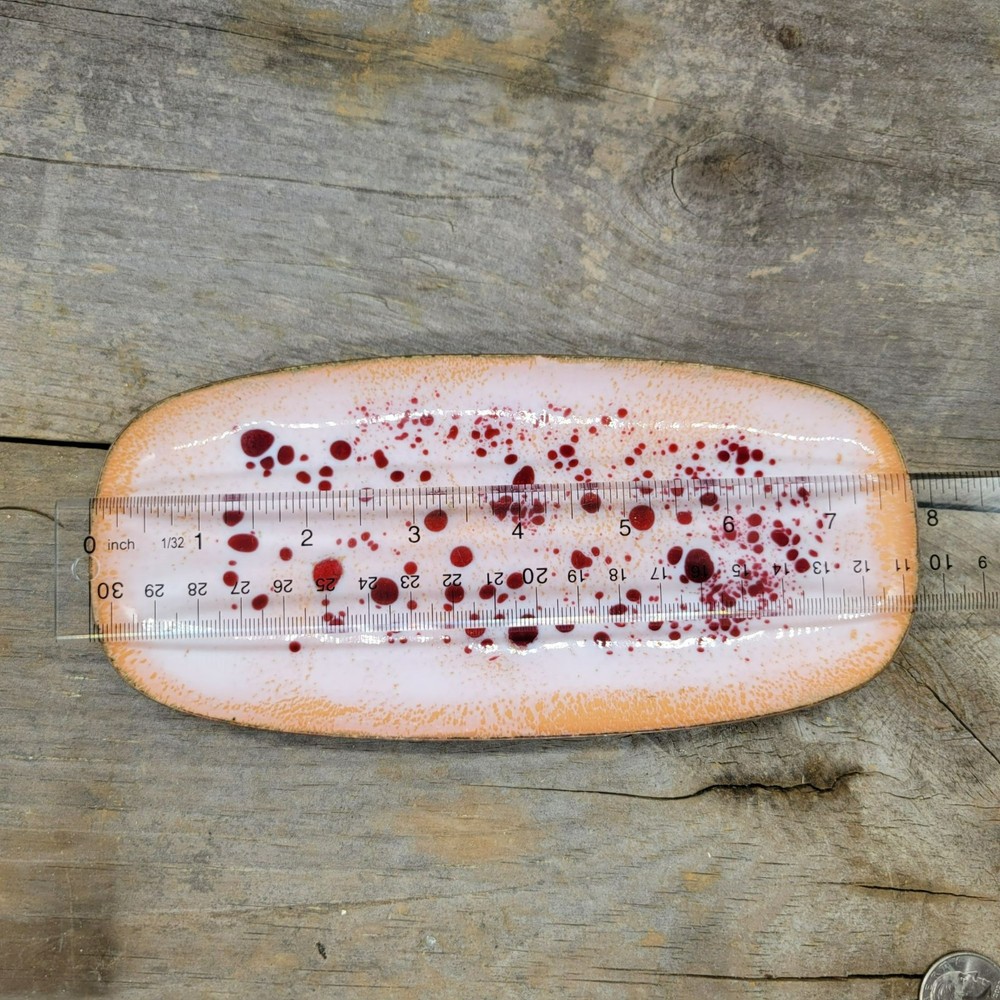 Handmade Enamel on Copper Rectangular Dish Pink With Red & Gold Speckles