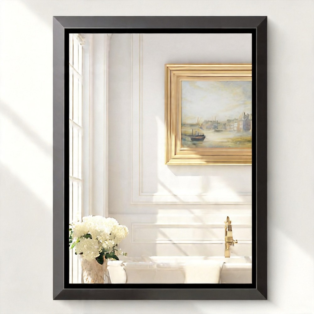 USHOWER 30x40" Rectangular Bathroom Mirror Black Aluminum Frame Beveled Mirror