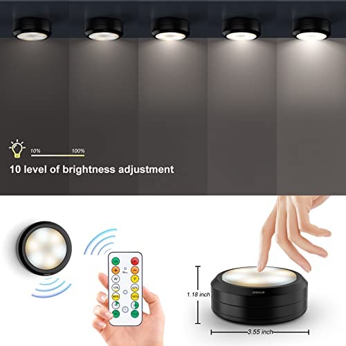 Puck Lights with Remote Control, Wireless LED Puck Light for WARM-BLACK 4 PACK
