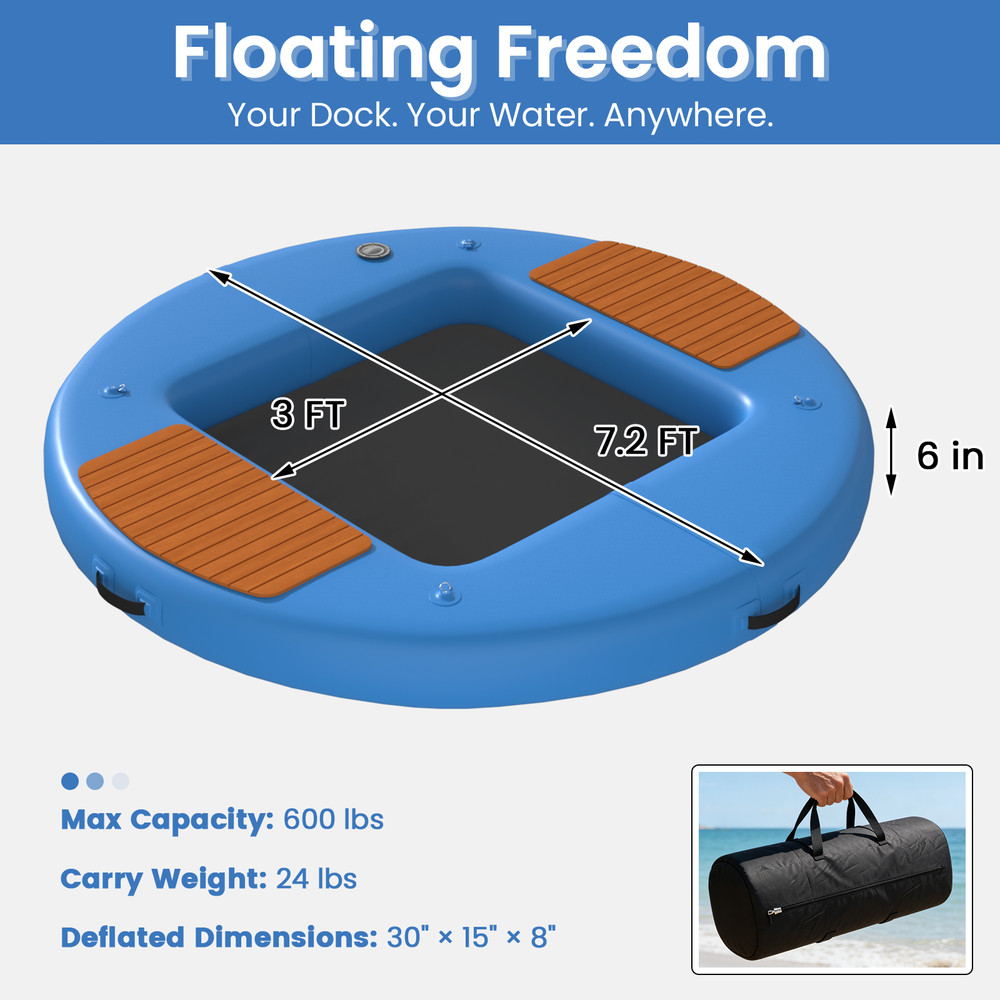 8ft Inflatable Floating Platform, Mesh Swim Net, EVA Deck, 6in Thick