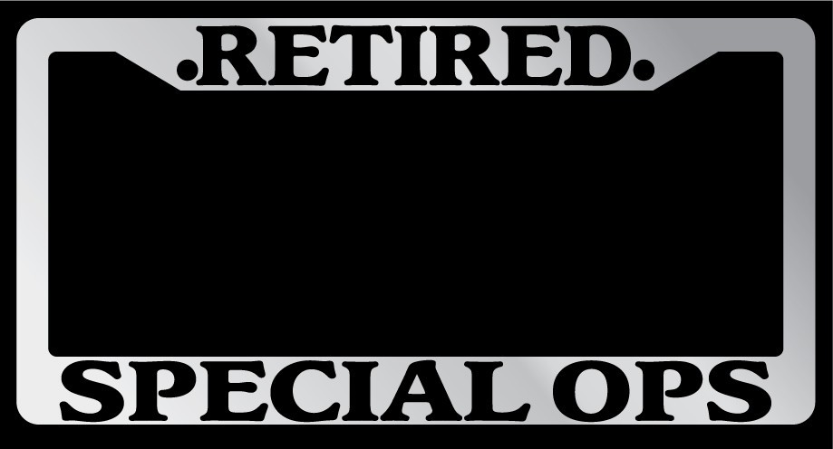 Chrome License Plate Frame "Retired Special Ops" Auto Accessory Novelty