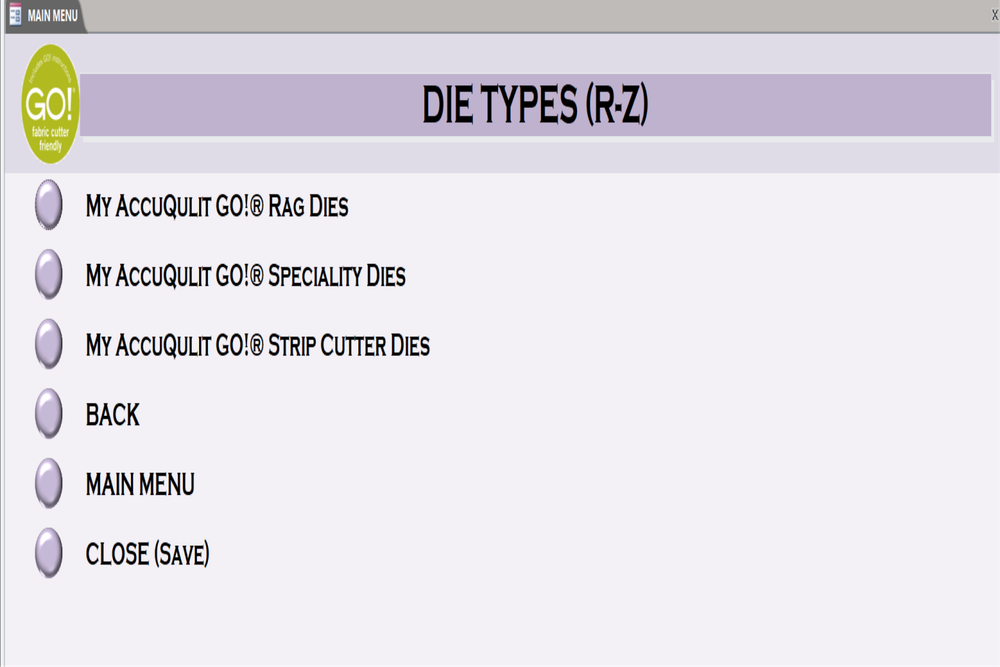 AccuQuilt GO! Accessories, Cutters & Dies Pre-Loaded MS ACCESS Database & Manual