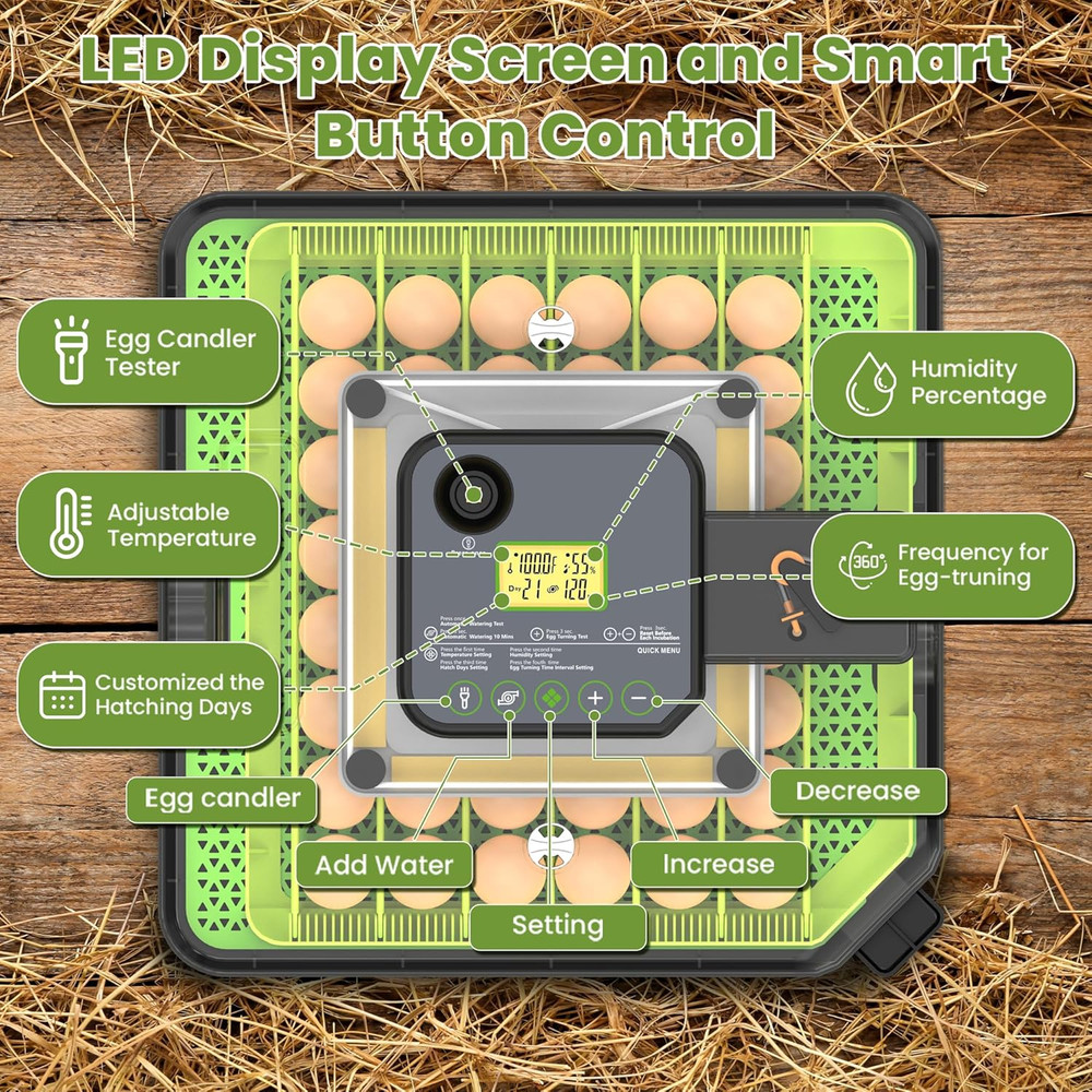 48 Egg Incubator for Hatching Eggs with Automatic Egg Turning, Temperature & Hum
