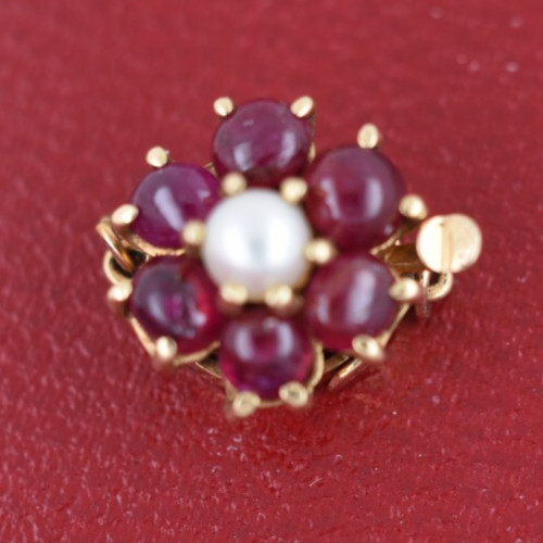 14K Yellow Gold Ruby & Pearl Clasp for Single Strand Necklace