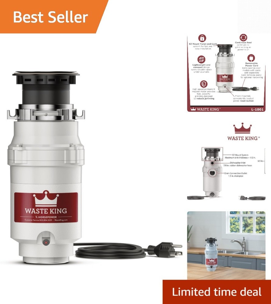 High-Speed 1/2 HP Continuous Feed Garbage Disposal – Easy Installation Included