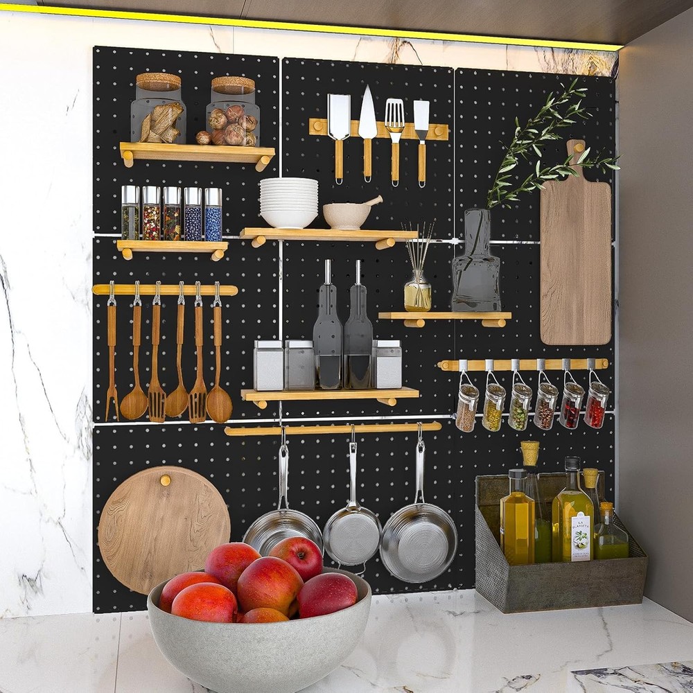 Peg Board, 4 Pack Metal Pegboard Panels Black Pegboards Wall 4PCS-Black