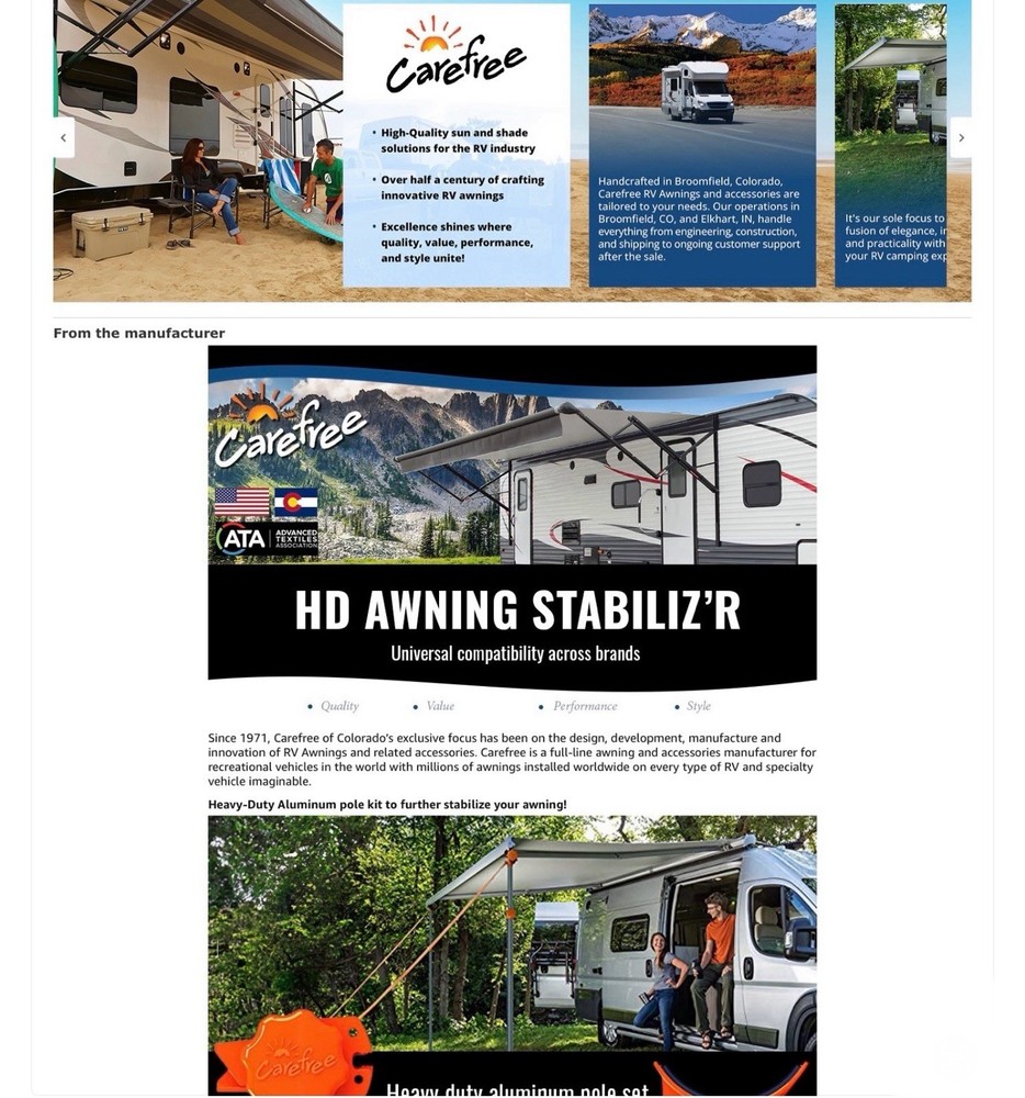 HD Awning Stabilizing Support Poles 108 for All Awning Types. Adjustable Height