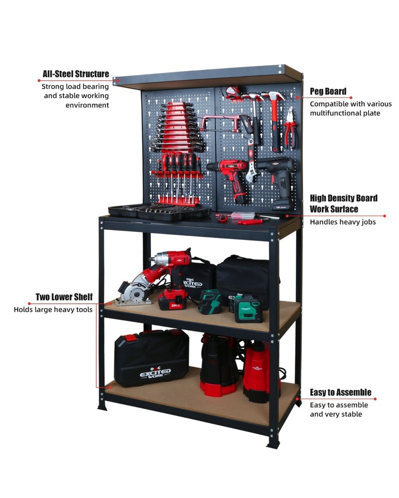 EXCITED WORK Work Bench,Hook Kit for Home Workshop Storage Tool and DIY Projects
