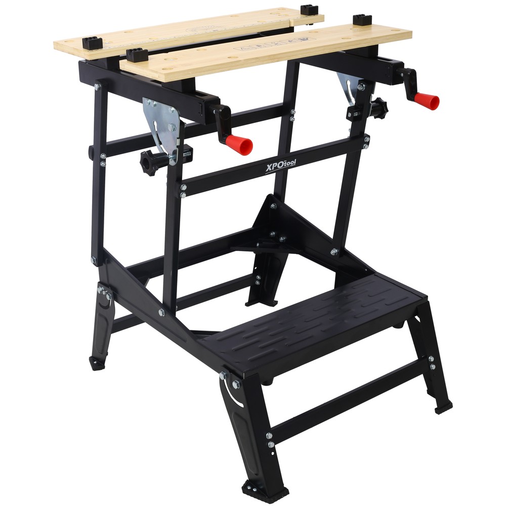 Foldable Workbench with Adjustable Jaws Vertical Clamping 4 Rotating Pins