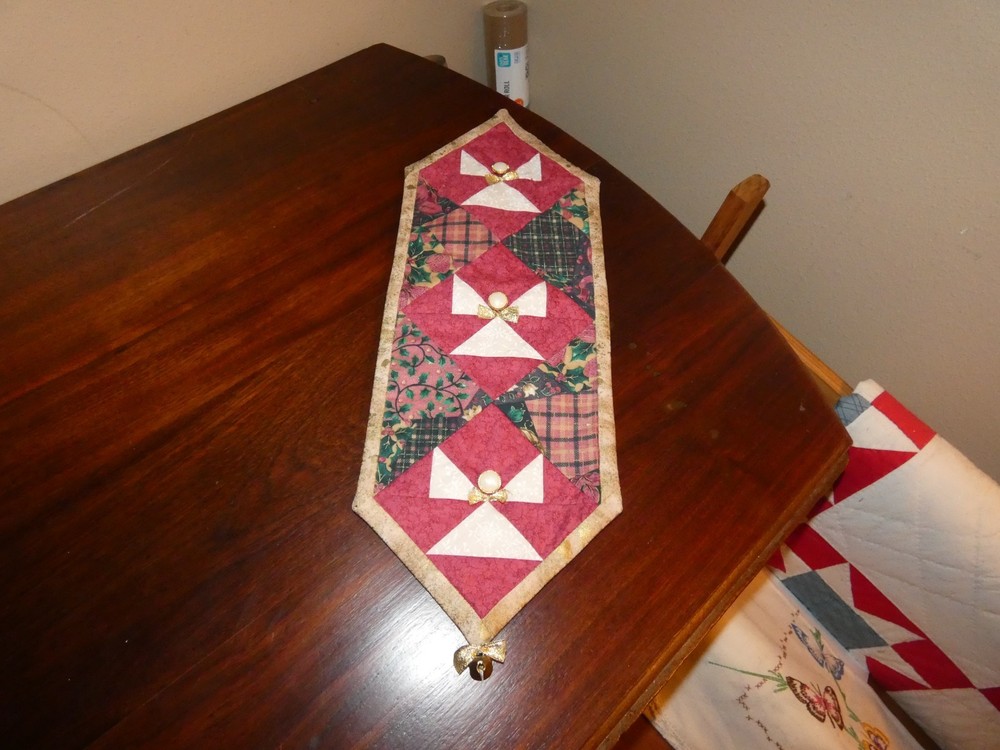 Christmas Handmade Quilt Panel Bell Pull Wall Hanging Pieced Angels