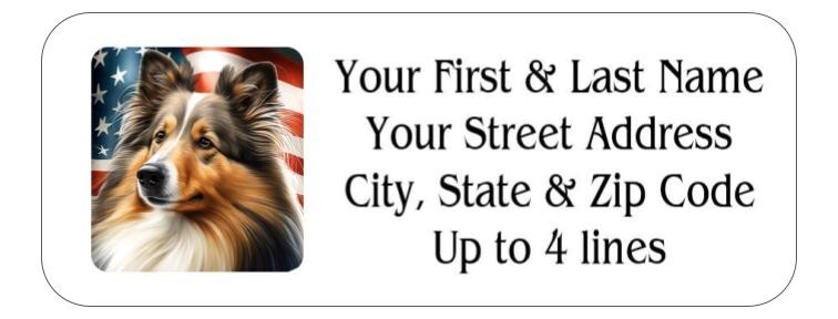 150 Sheltie Dog American Flag Mailing Return Address Labels Personalized