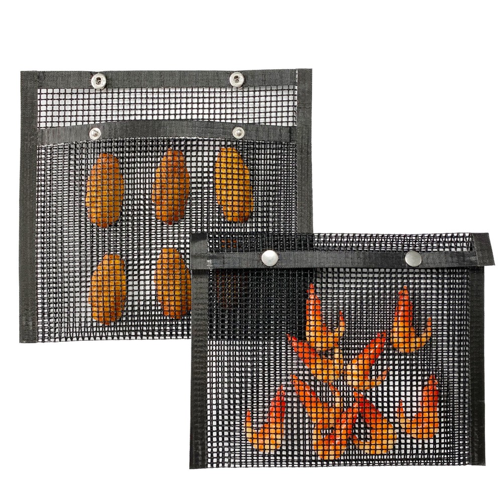 Black Cooking Grid Rectangular BBQ Grill Mesh Bag Non-Stick & Reusable Modern