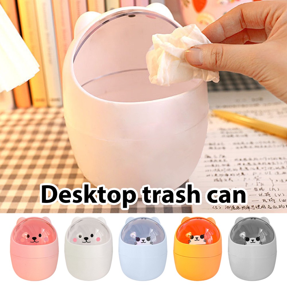 Mini Waste Bin Trash Can Desktop Garbage Baskets Table Roll Swing Lid Portable