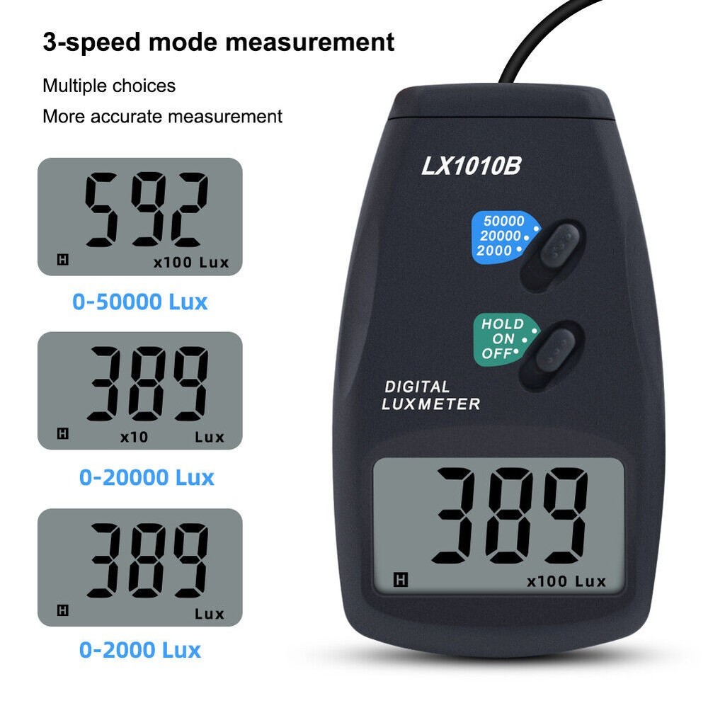 3 Range 12-Digit LCD Display Digital Light Meter LX-1010B illuminance Meter