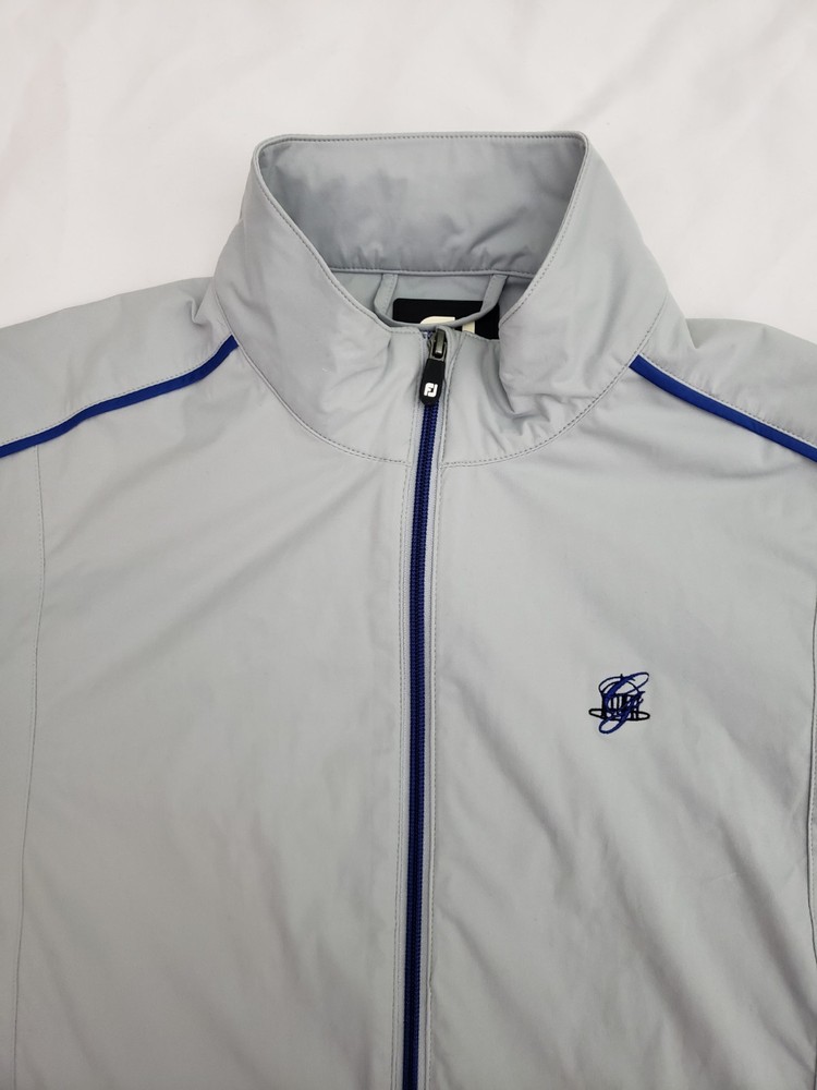 Footjoy Softshell Wind Full Zip Grey Blue Golf Jacket Pockets Mens Medium