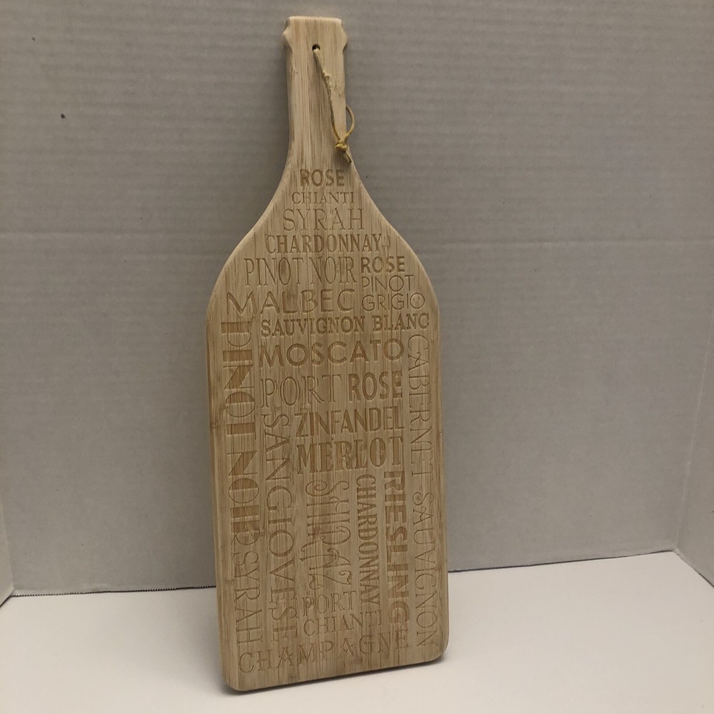 Wordy Wine Themed bottle shape Bamboo Cutting Board 19 X 7