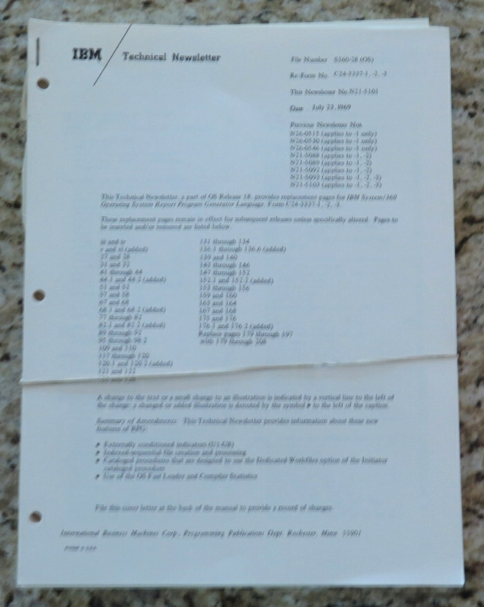 Vintage IBM System / 360 Operating System / RPG Language Dated 1968 / 1969