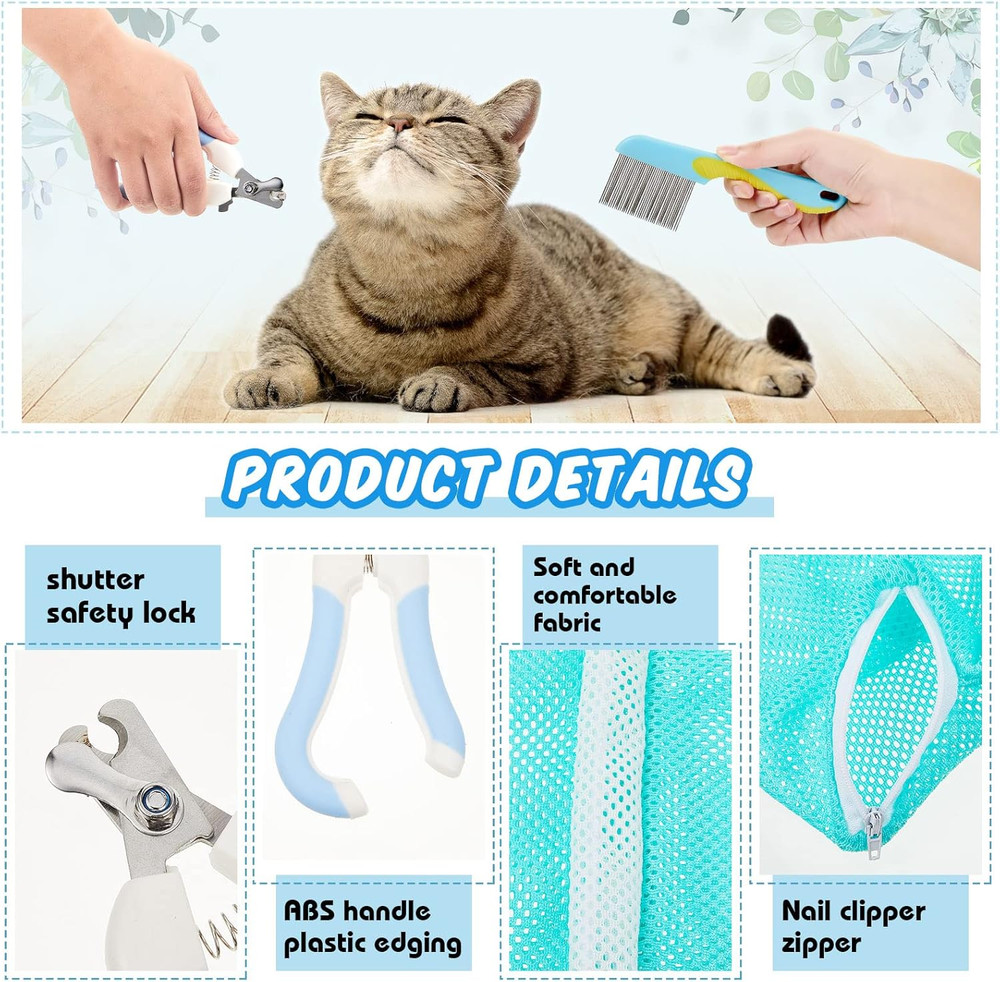 8 Pcs Cat Muzzle Set with Adjustable Cat Bathing Bag Breathable Clear Muzzle Pet