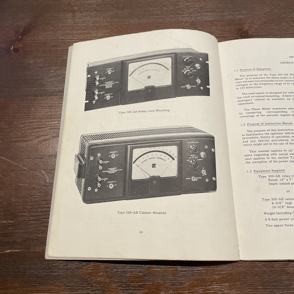 Technology ITC Type 320-AB Phase Meter Operating Instruction Manual 1953