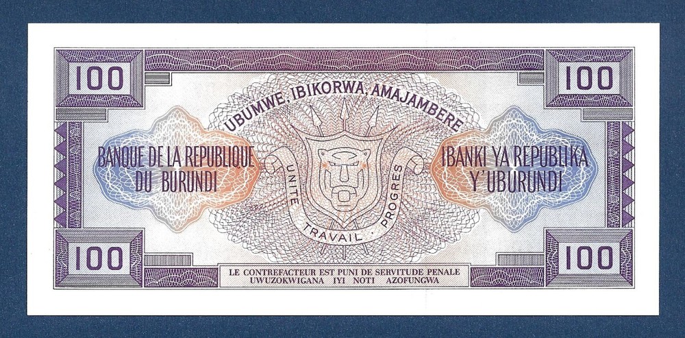 (DN) Burundi 100 Francs 1981 P-29b Low Number UNC