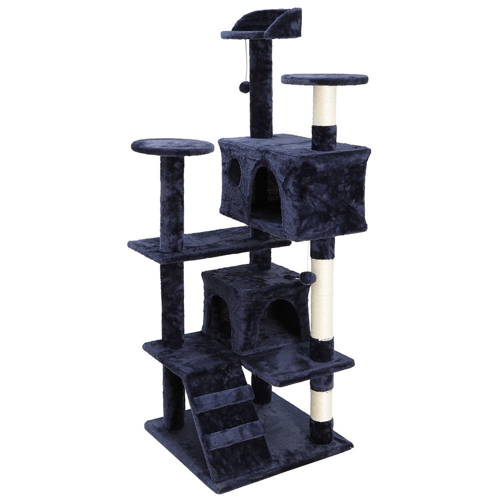 53" Sturdy Cat Tree Cando Tower Activity Kitty Multilevel with Padded Perch Blue