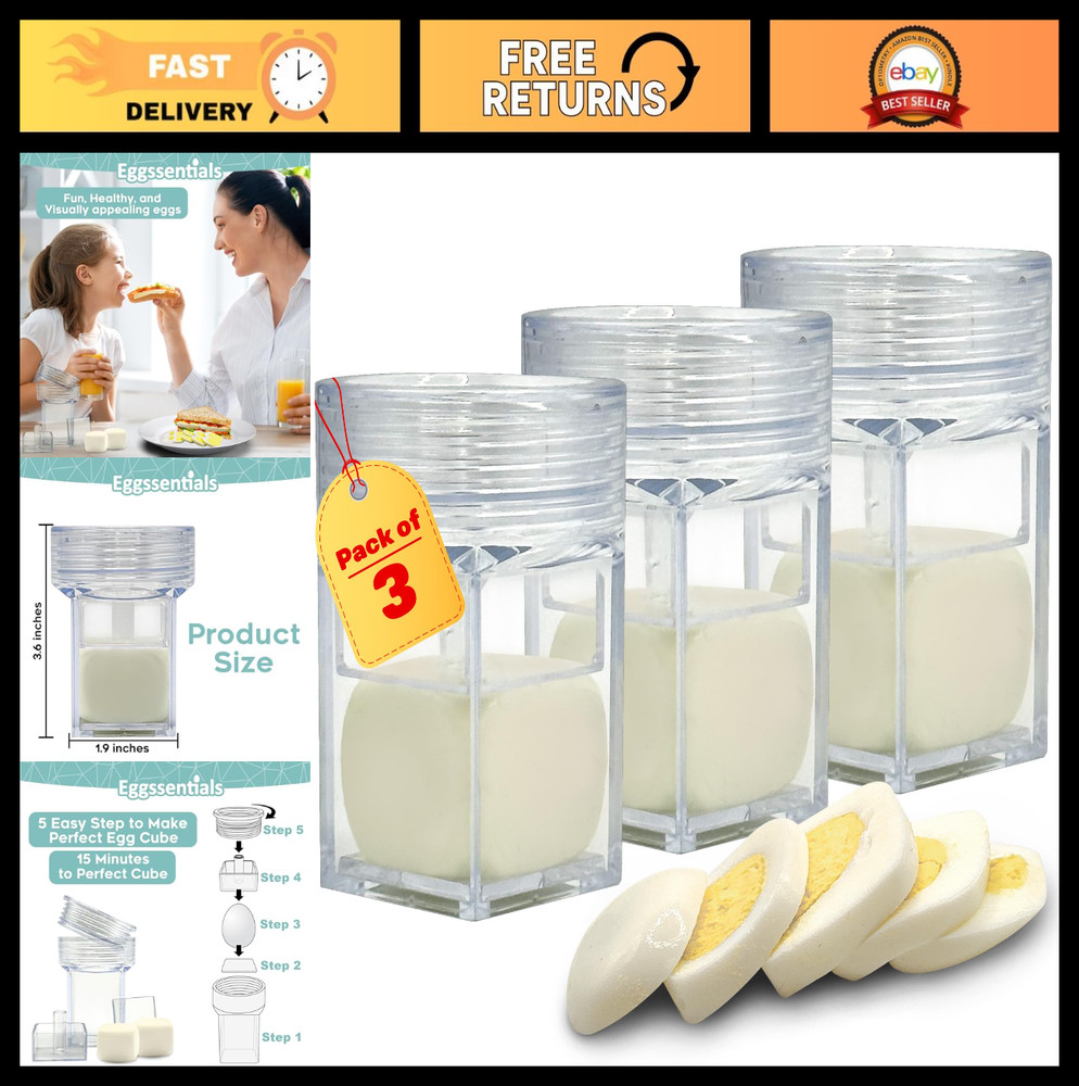 Pack of 3 Egg Shapers - Square Egg Mold for Hard Boiled Eggs - Egg Dicer & Press