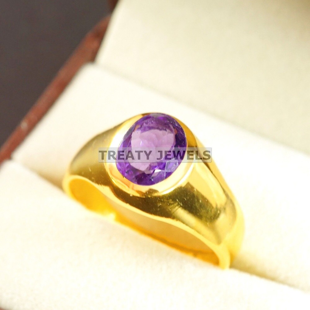 Amethyst Oval Cut With 14K Solid Gold Ring For Men's #A691