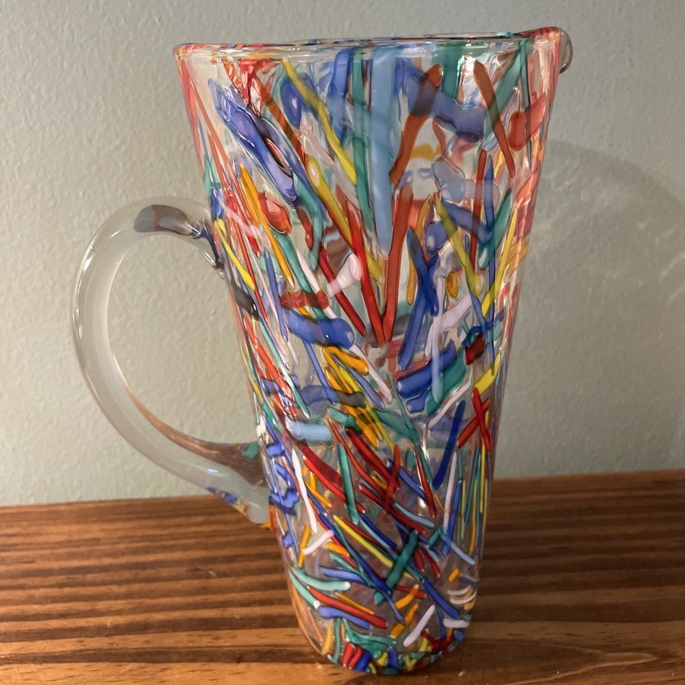Pier 1 Confetti Multicolor Glass Pitcher with Handle