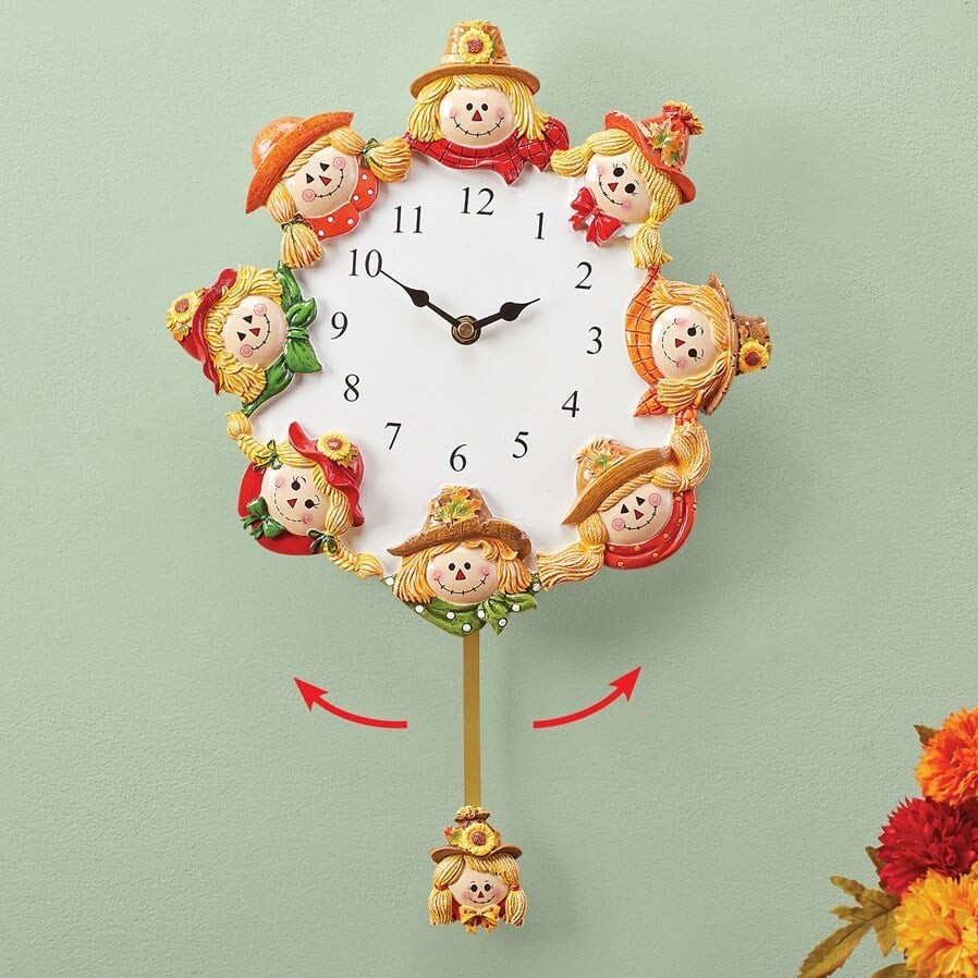 Hand-Painted Scarecrow Pendulum Wall Clock