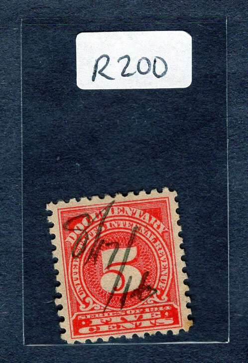 1914 Stamp #R200 Revenue 5c Documentary Used