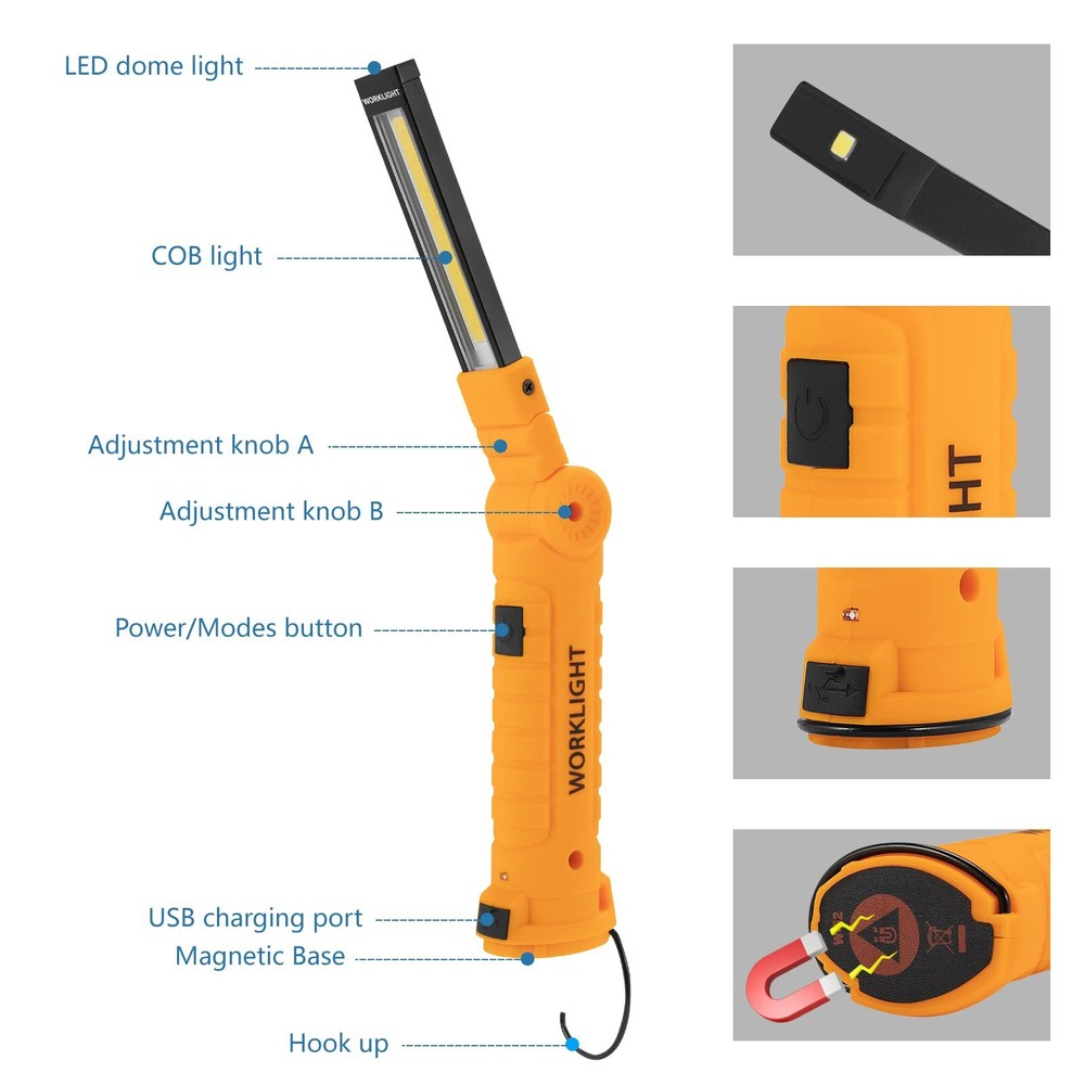 Led Rechargeable Flashlights Work Lights Mechanic Tools Cordless Worklight With