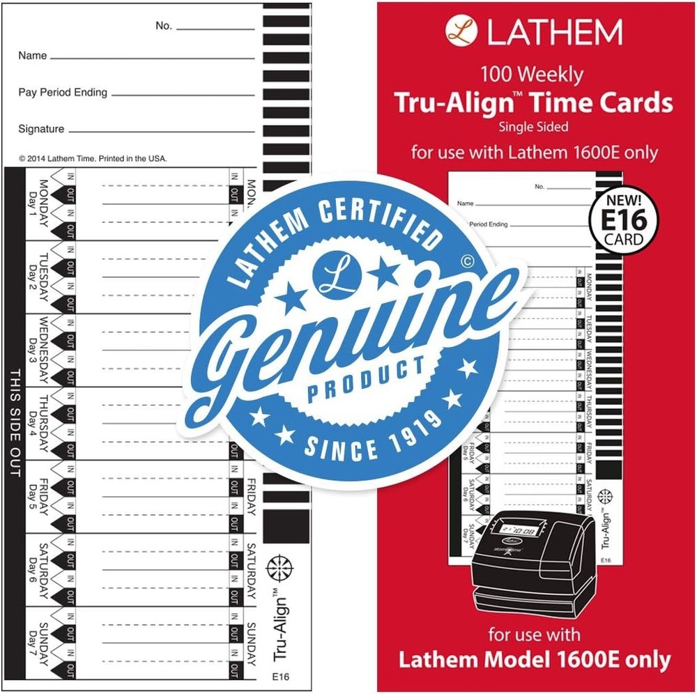 Weekly Time Clock Cards for 1600E