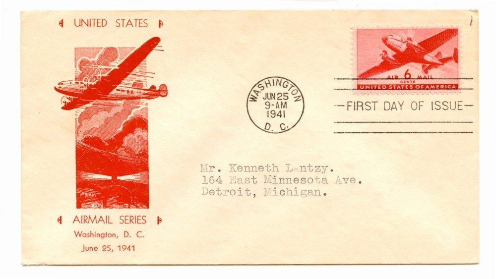 1941 6 Cent Air Mail FDC Washington DC Advertising Insert