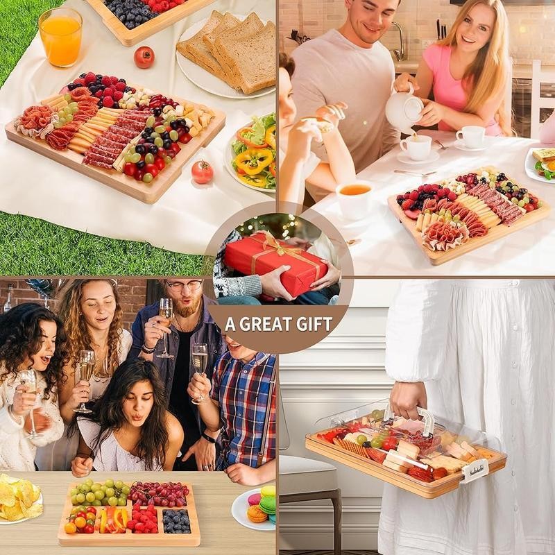 Portable Charcuterie Board W/ Lid & Handle 4 Cheese Tools Perfect Picnic Durable