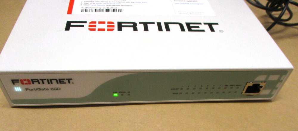 Fortinet FortiGate FG-60D-POE Firewall + Power Adapter Used Untested