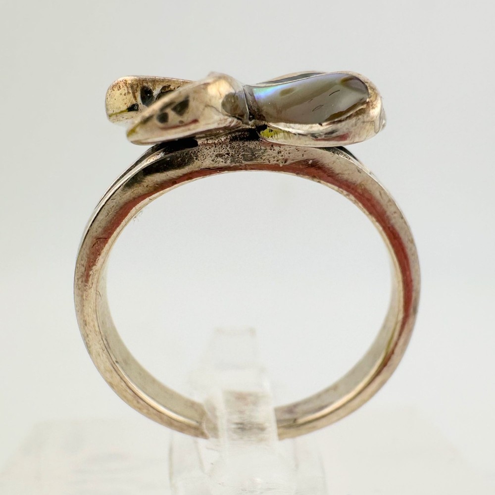 Natural Abalone Flower Ring in Sterling Silver Size 9.75