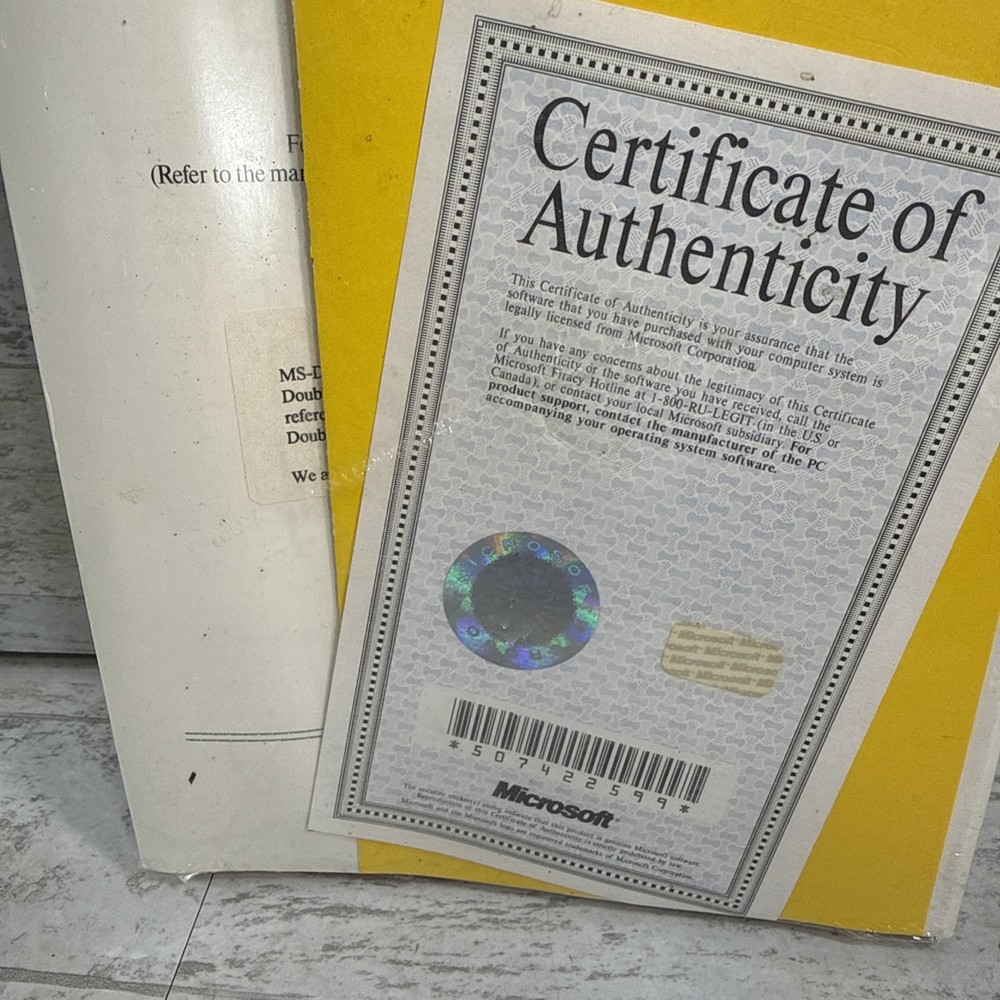 Vintage Microsoft Windows & MS-DOS 6.2 User Guide Sealed Manual Certificate PC