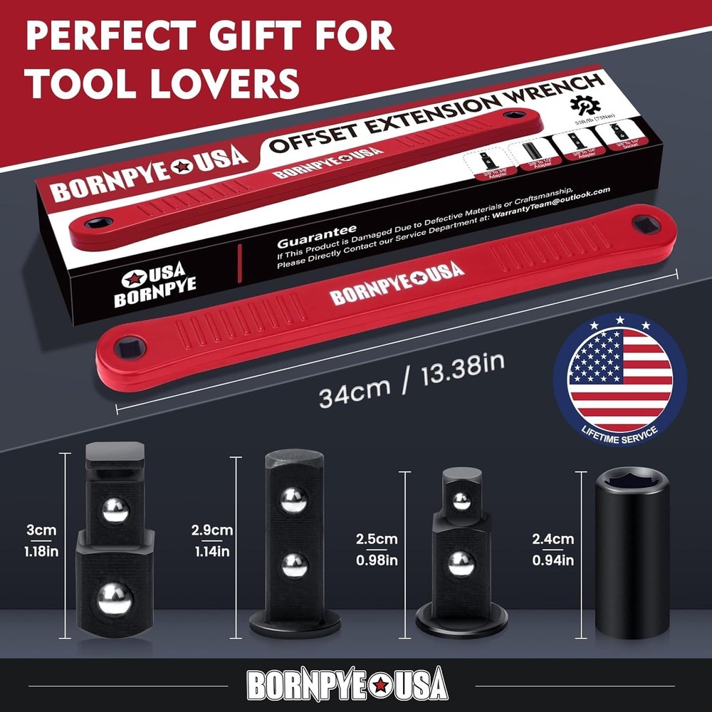 Offset Extension Wrench Set, Impact Ready Socket Wrench Extender Tool with Versa