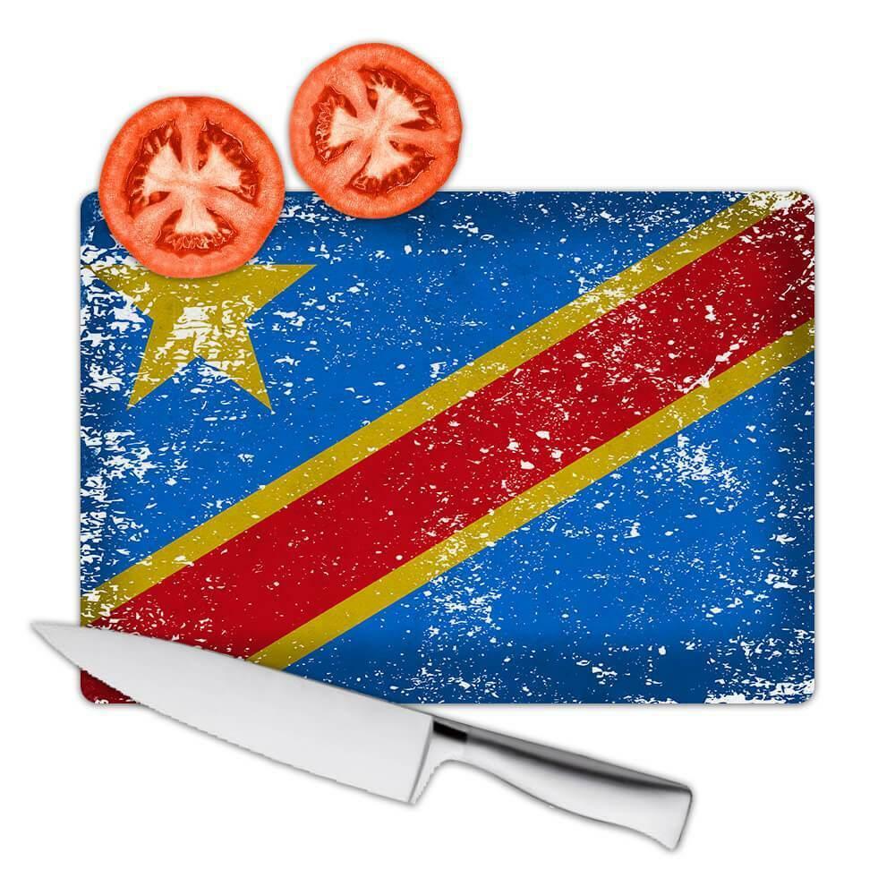 Gift Cutting Board : Democratic R. Congo Flag Retro Artistic Congolese Expat