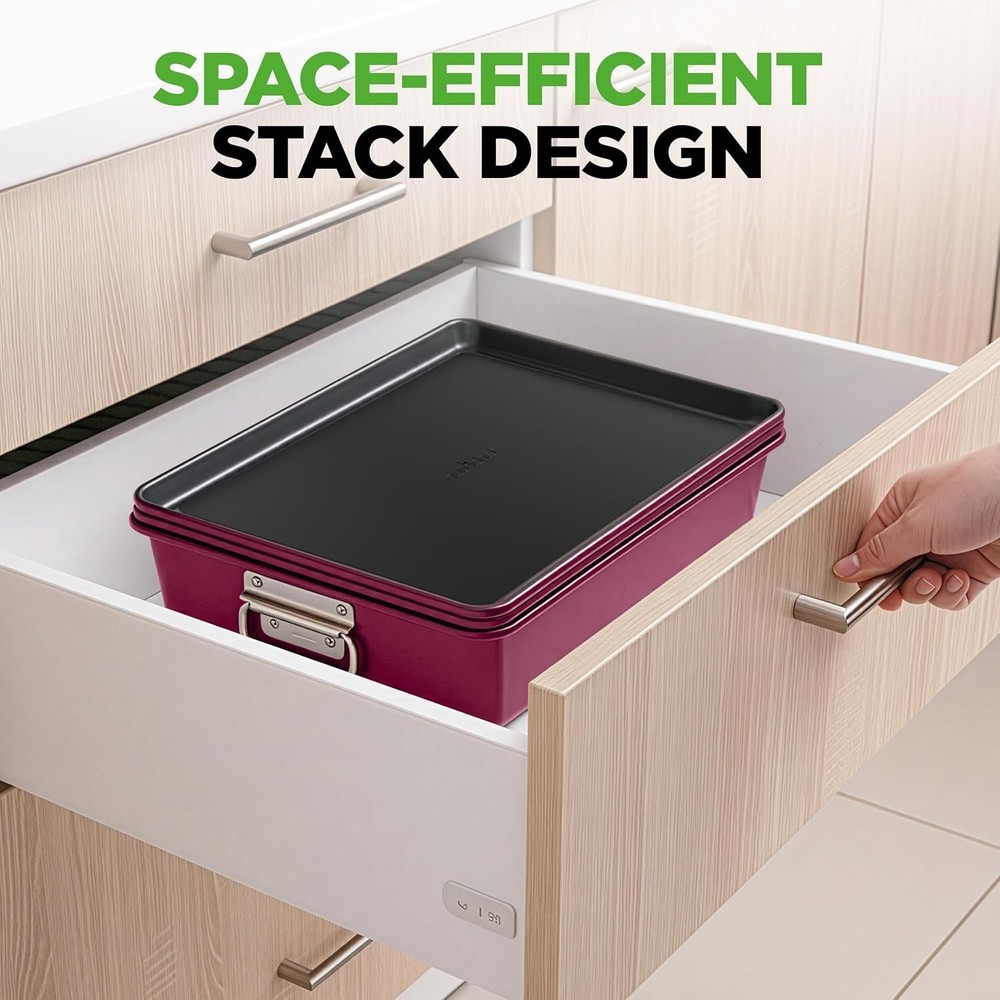 8-Piece Nonstick Stackable Bakeware Set - PFOA, PFOS, PTFE Free Baking Pan Se...