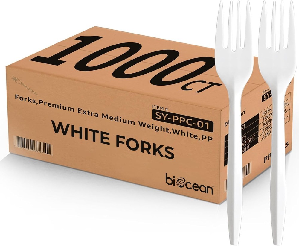 1000PCS Disposable Plastic Forks Silverware Set Bulk Fork 1000, White
